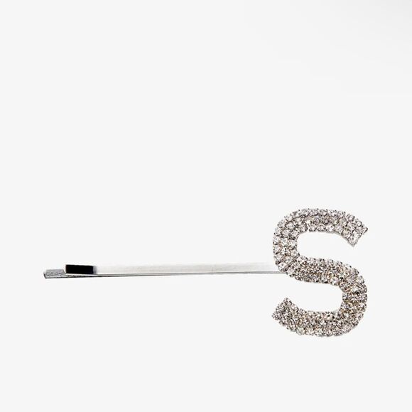 Rhinestone Alphabet Hair Clip - Silver- Letters A, E ,S - Picture 4 of 4